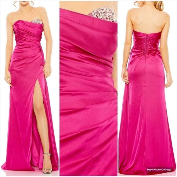 Mac Duggal Pink 2211 STRAPLESS EMBELLISHED SWEETHEART NECKLINE SATIN GOWN - Picture 1 of 15